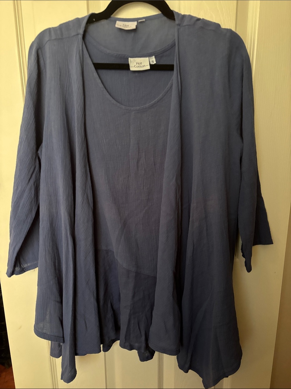 Hot Cotton Soft Blue Layered Open-Front Tunic